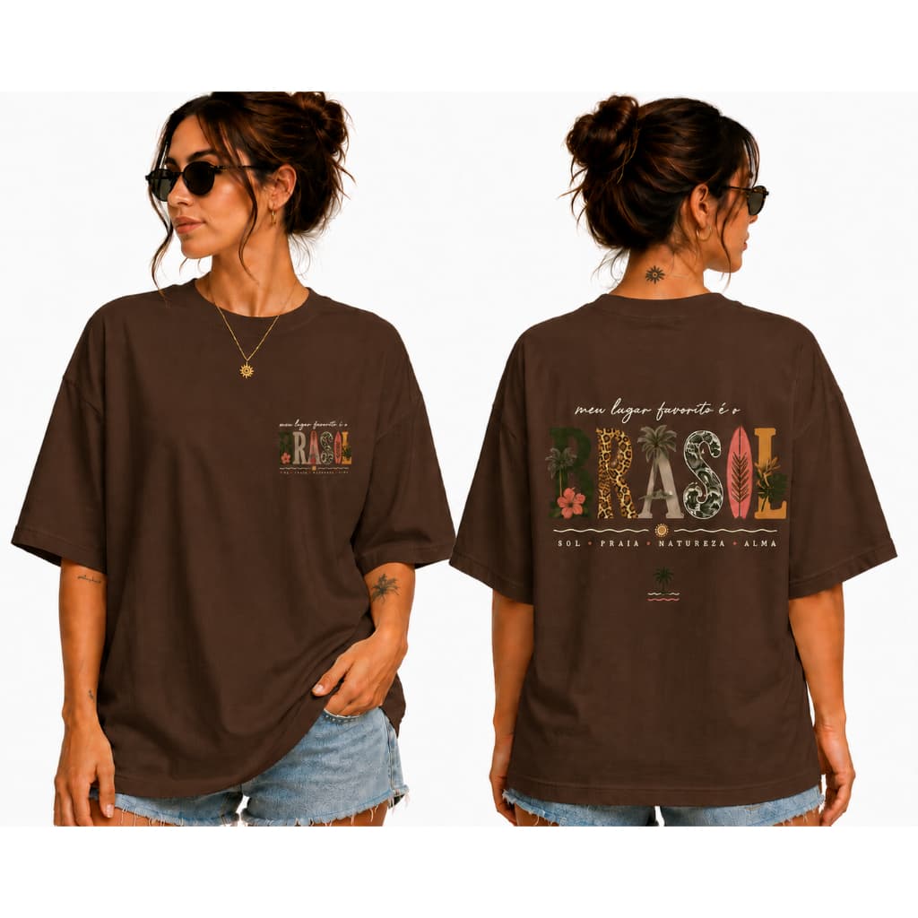 Camiseta Oversized Brasil 100% Algodão Unissex Premium Streetwear Praia Verão Casual