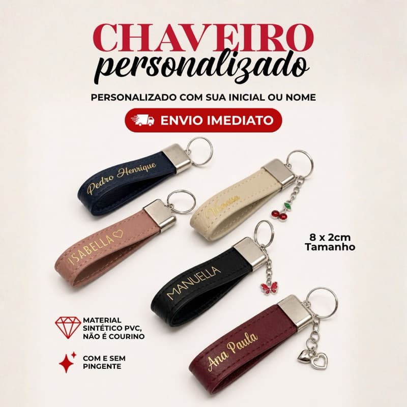 Chaveiro Personalizado com Nome ou Iniciais pingente Casamento Casal Madrinha Presente Aniversário lembrancinha