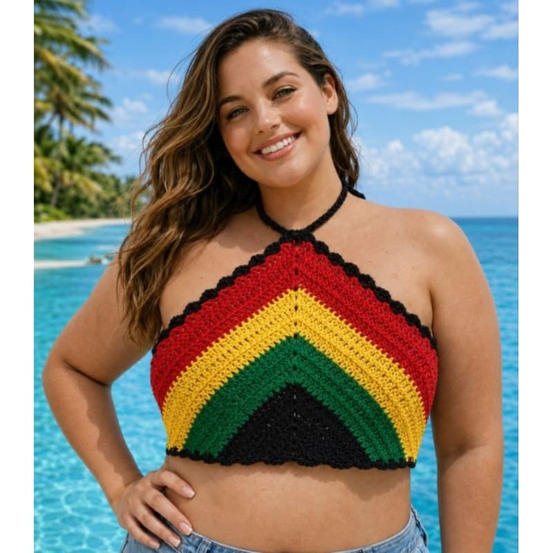 Top Cropped Brasil Plus Size de croch锚