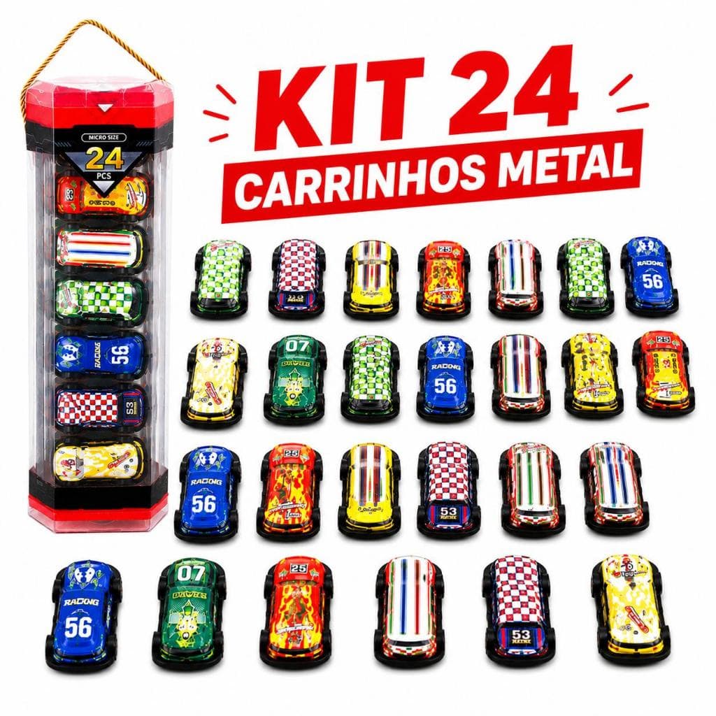 Kit 24 Mini Carros de Metal Carrinhos Infantil Colecionáveis Sortidos Brinquedo para Crianças