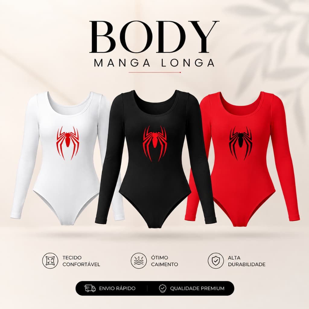 Body Manga Longa Feminino Homem Aranha Marvel Hero