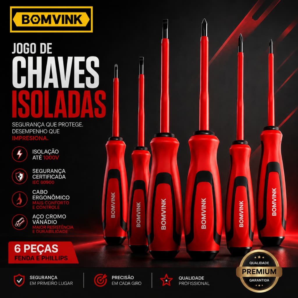 Jogo De Chave De Fenda E Philips Isolada Imantadas 6 Peças