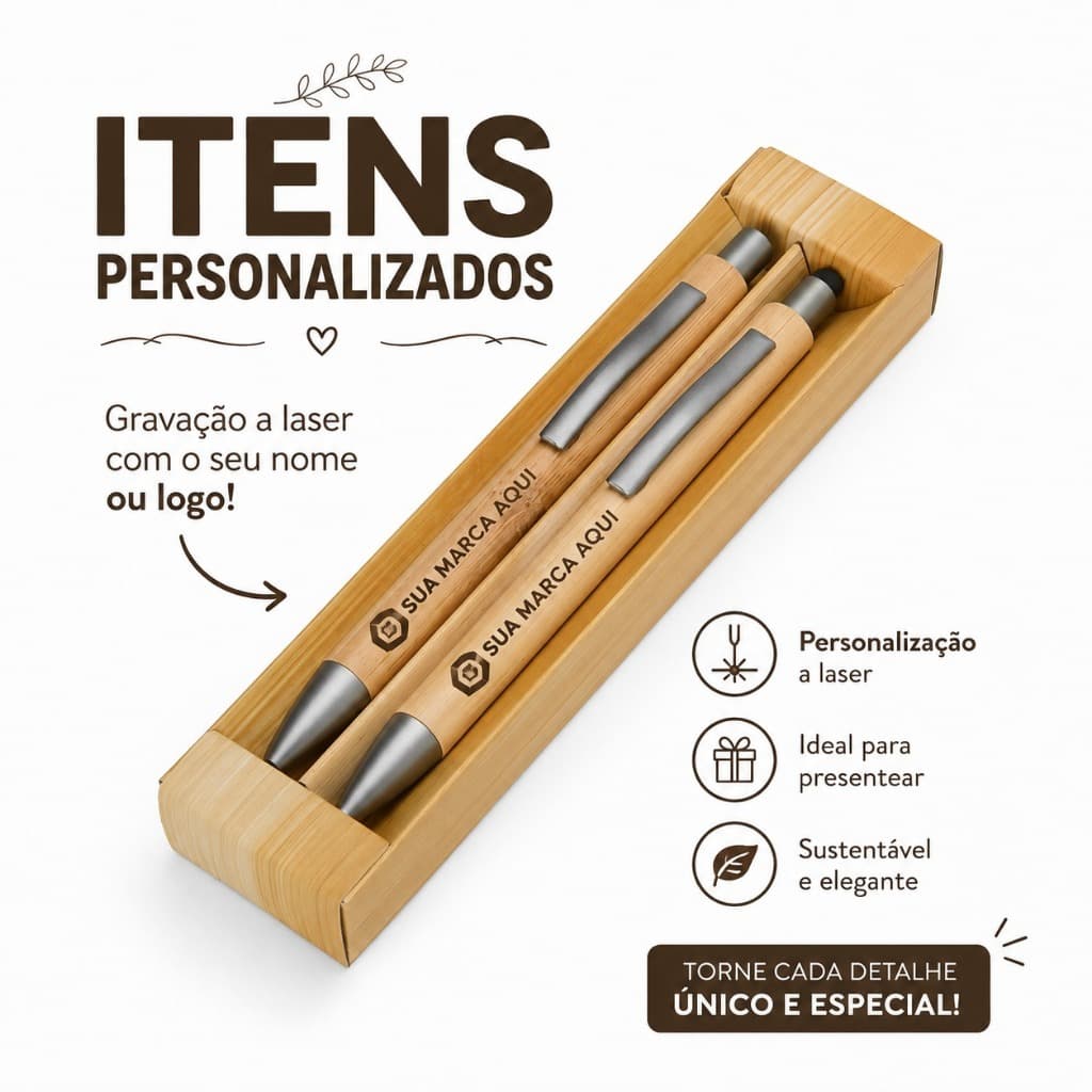 Kit Ecológico Caneta e Lapiseira Bambu gravado a laser