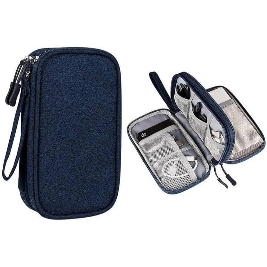Nécessaire Organizadora para Cabos e Acessórios - Dupla camada – Compacta, Impermeável e Resistente - Azul Marinho