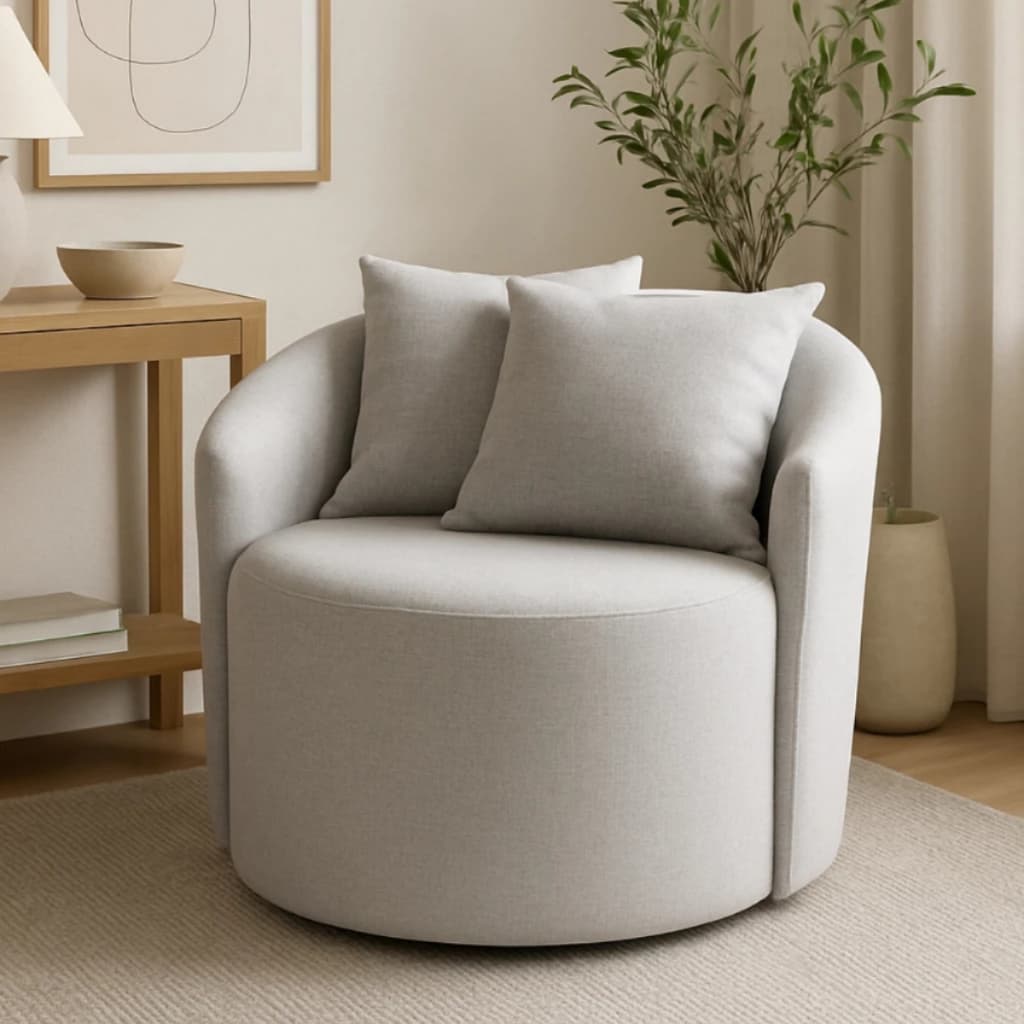 Poltrona Puff Orgânica Decorativa em Linho Elegante Moderna Chique Sala Escritório Decoração + Brinde Almofadas