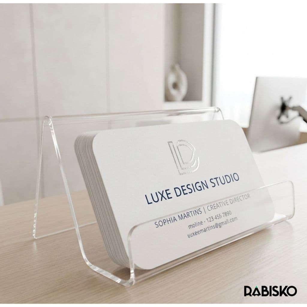 Porta Cartão de Visita em Acrílico Cristal Display Profissional Para Balcão Recepção ou Mesa