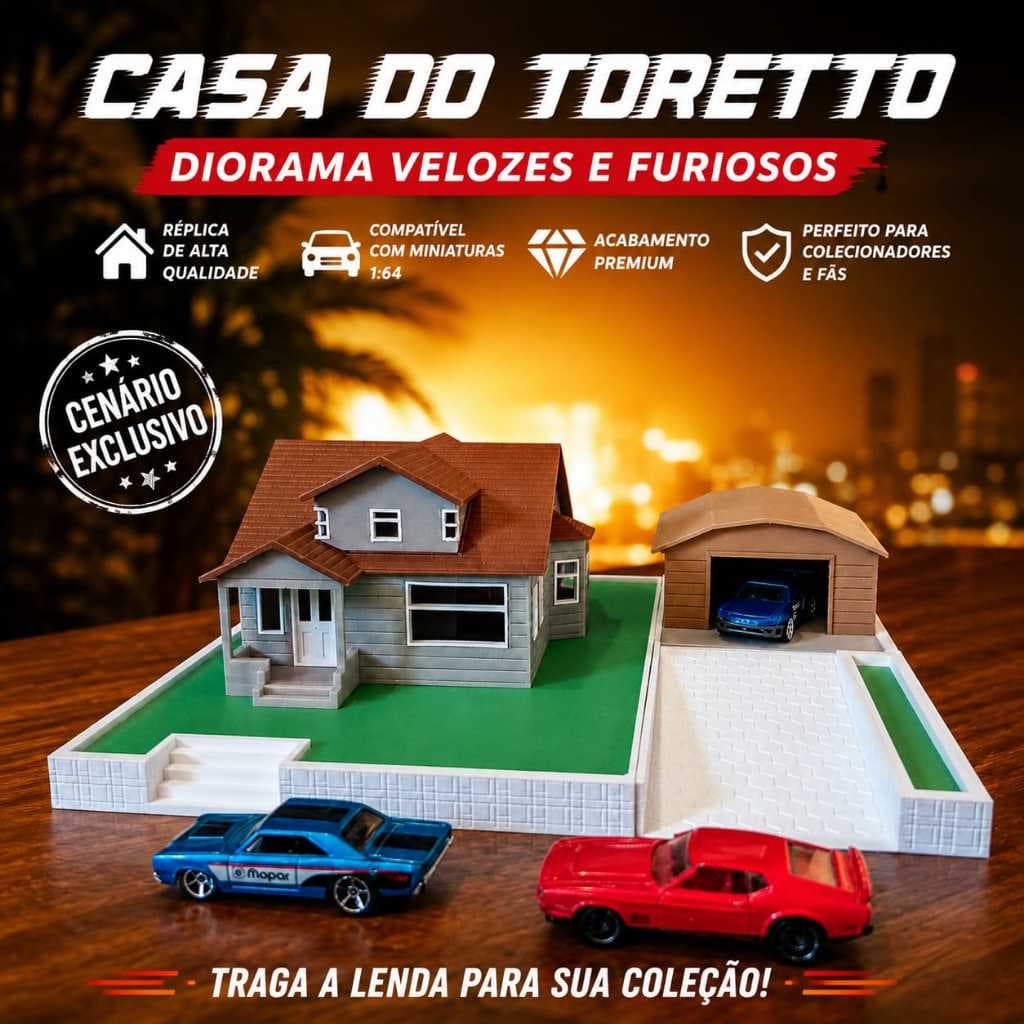 Diorama Casa do Toretto 1:64 Cenário Velozes e Furiosos para Miniaturas HotWheels Matchbox Mini GT