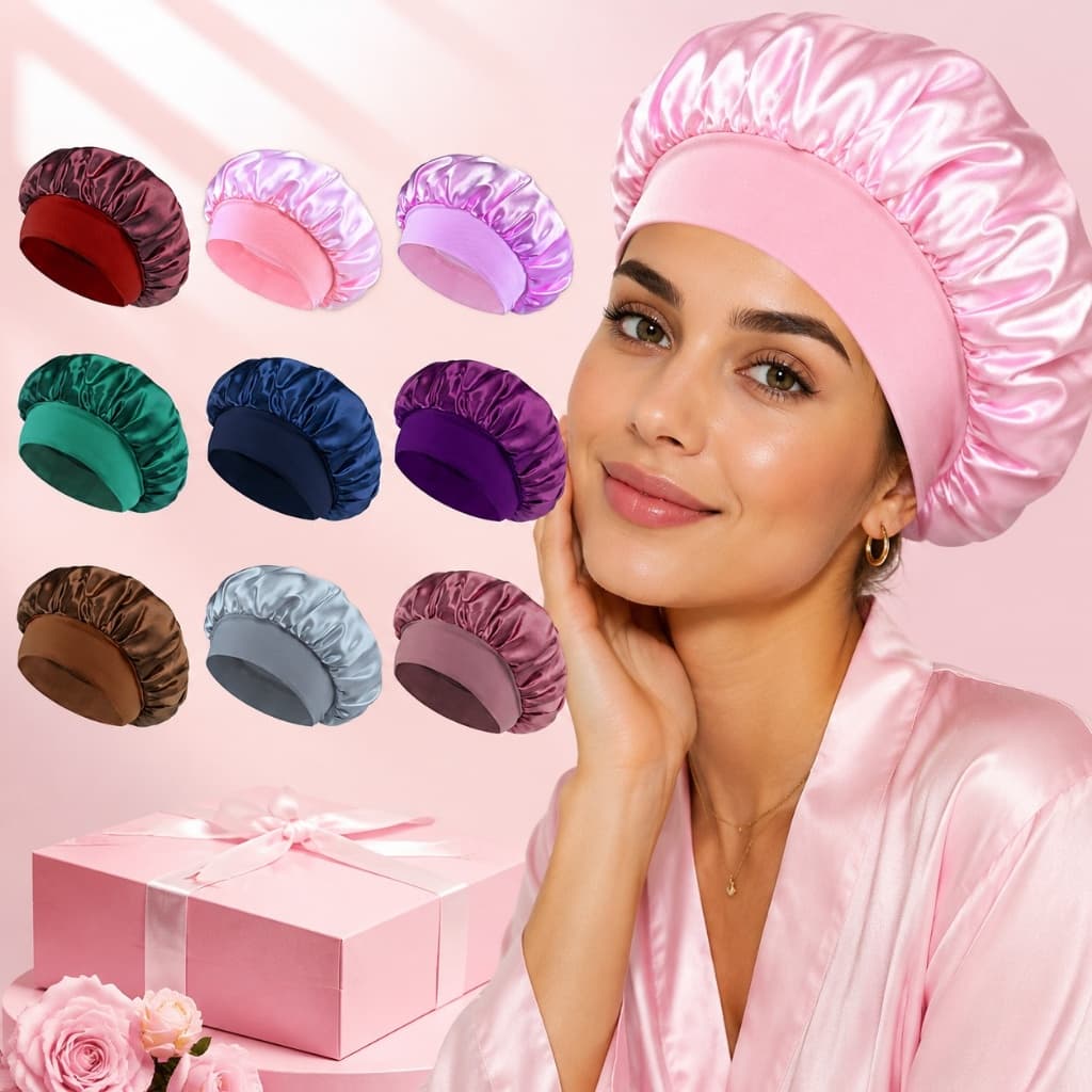 Touca/Gorro de Cetim Para Domir com Aba Faixa Larga Gigante Cabelo Anti Frizz Toca Head