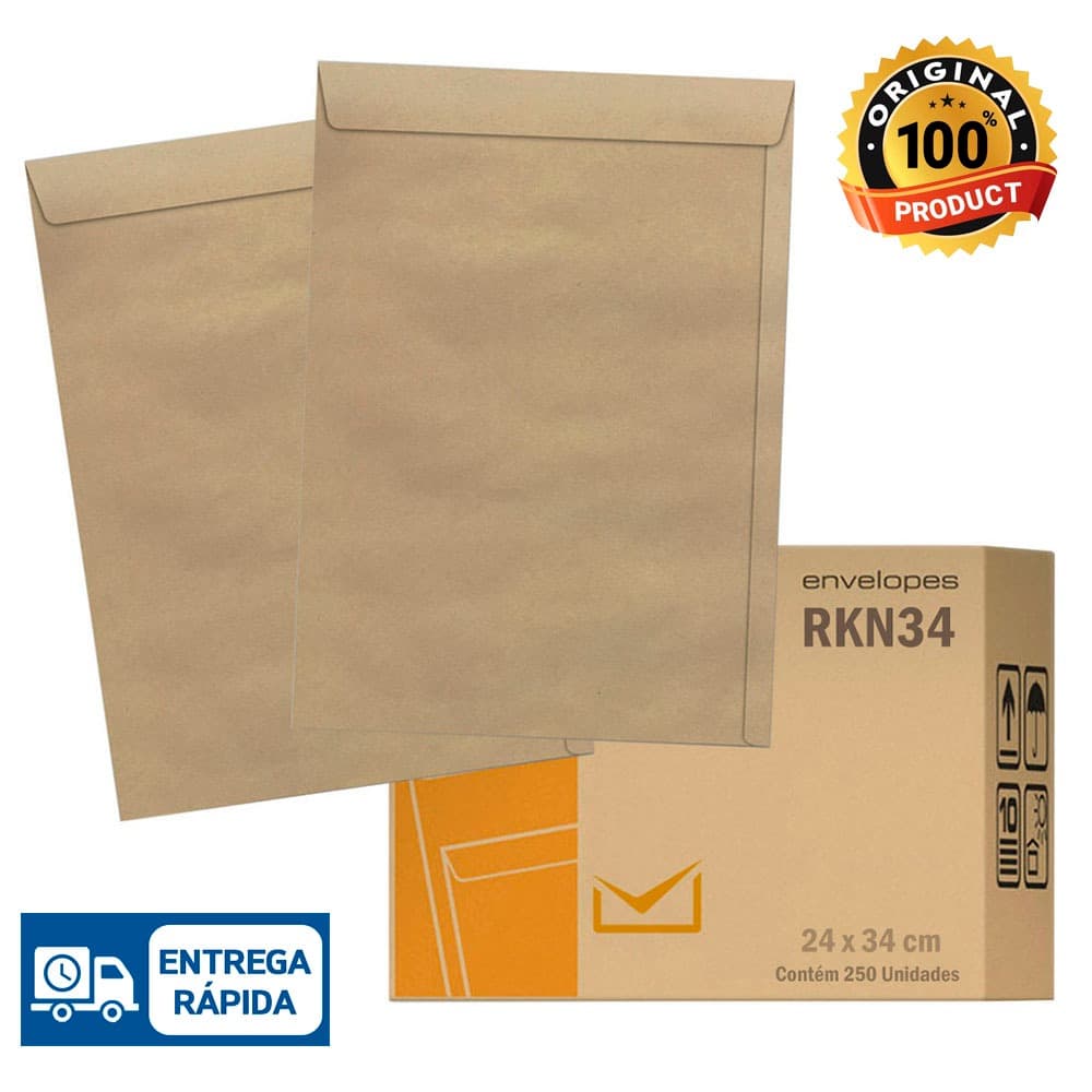 Envelope Saco Pardo Ofício 24 X 34 cm 80g  Reipel 250 Unidade
