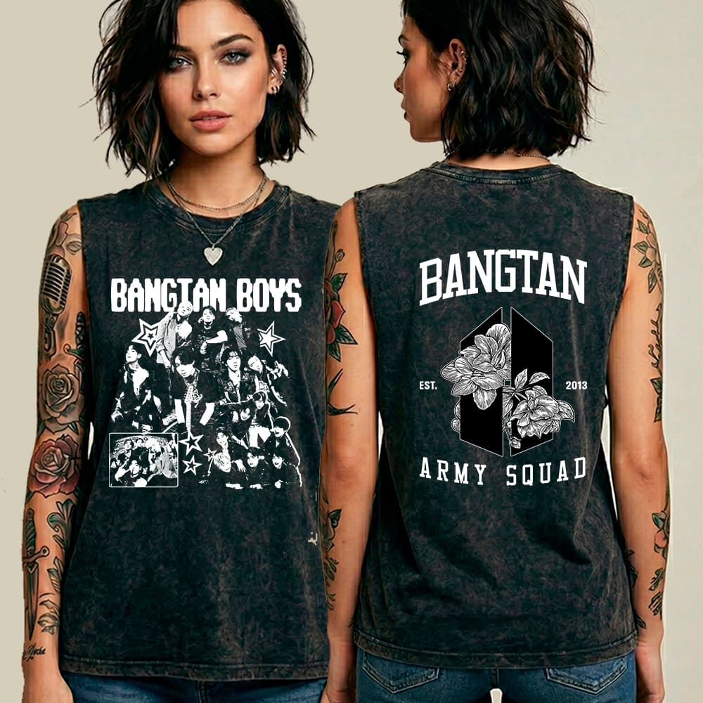 Regata Machão Feminina Oversized Estonada Estampada K-pop BTS Bangtan Army Squad Show Tour 2026