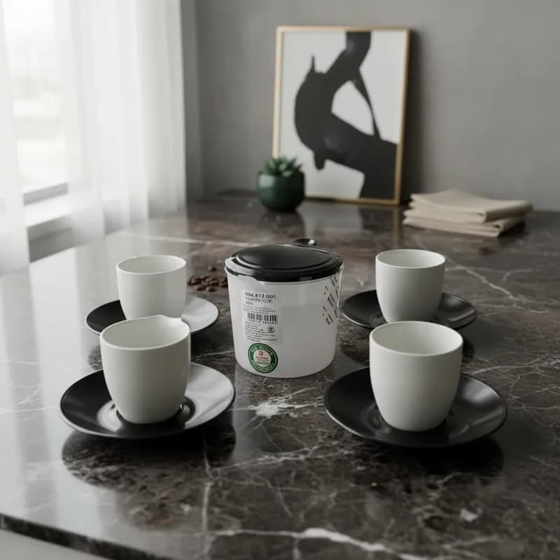 Kit Jogo 4 Xícaras com Pires + Açucareiro com Colher | Elegância para Café e Chá