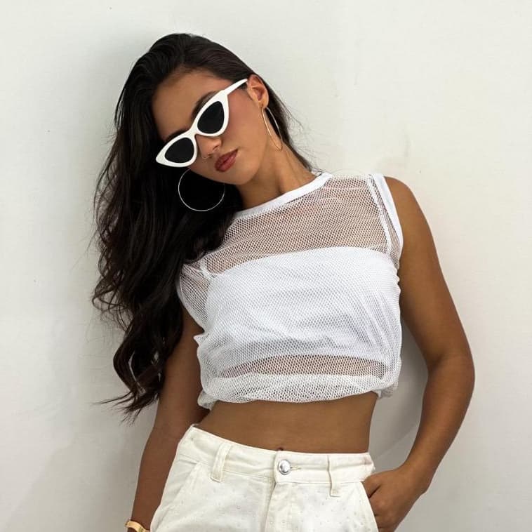 Cropped Renda Feminino Manga Curta Transparente Elegant Infantil JUVENIL Moda VERÃO BLOGUEIRA