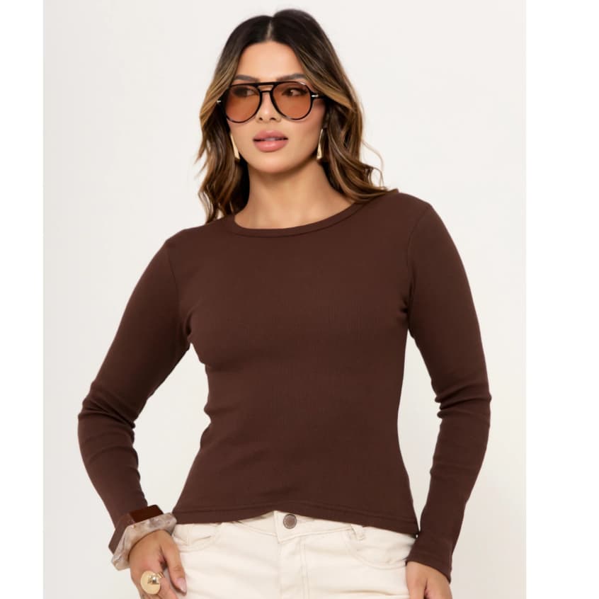 Blusa Feminina Manga Longa Segunda Pele LISA TÊNDENCIA Confortável Elastano Premium Outono Inverno