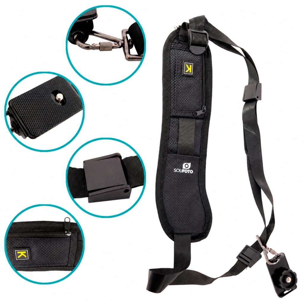 Alça de Ombro Neoprene para Câmera Sou Foto APC-002 com Base 1/4 e Mosquetão de Segurança