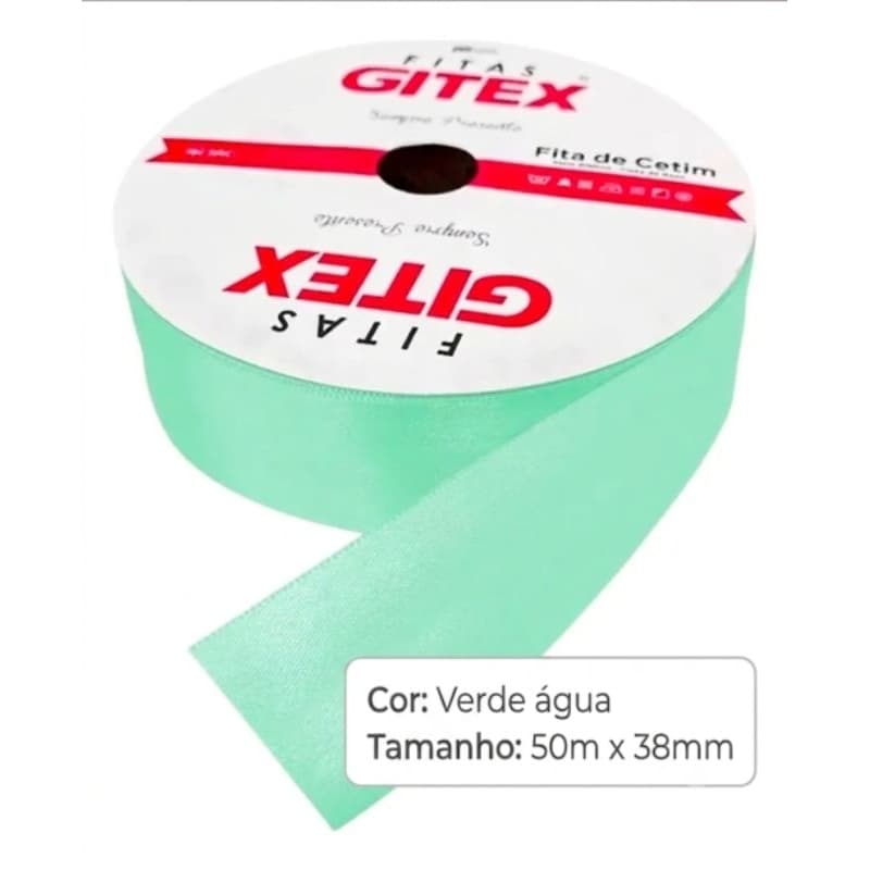 Fita Cetim Gitex: Cor Verde água: 131 - Tamanho: 50m x 38mm
