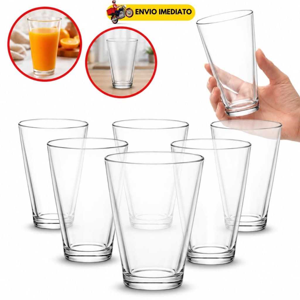 Jogo De Copos De Vidro 300ml Kit 6 Copos Transparentes Copo Água Suco Refrigerante Resistente