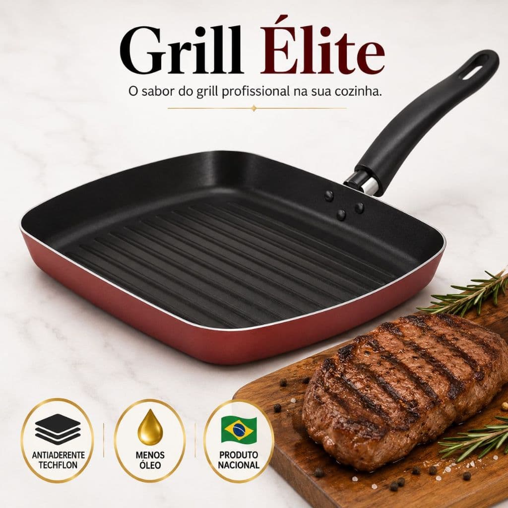 Frigideira Grill Antiaderente Techflon Grill Élite Bifeteira Alumínio Para Carnes Hambúrguer Frango Legumes Fogão Gás e