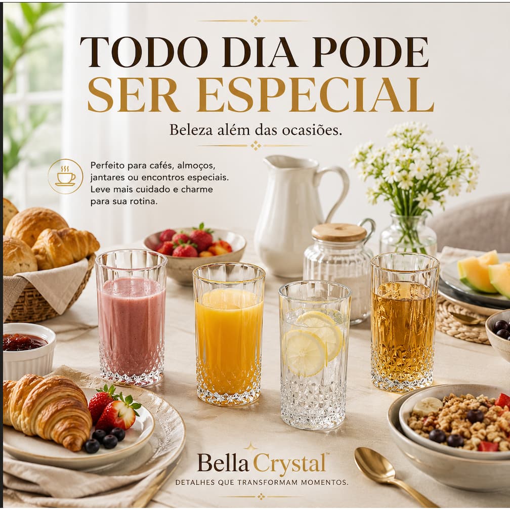 Jogo 6 Copos Vidro Transparente 280ml Lily Elegante Mesa Posta Bebidas Premium