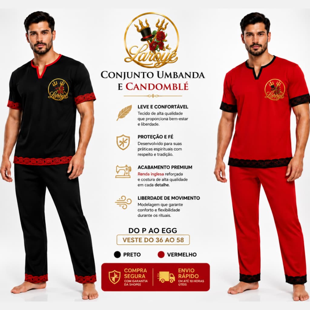 Conjunto Umbanda e Candomblé Estampado em DTF com Renda Inglesa Premium Luxo do P ao EGG