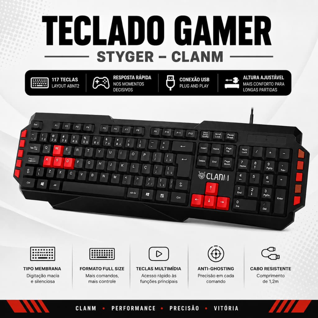Teclado Gamer Styger - Clanm 117 Teclas Layout Abnt2