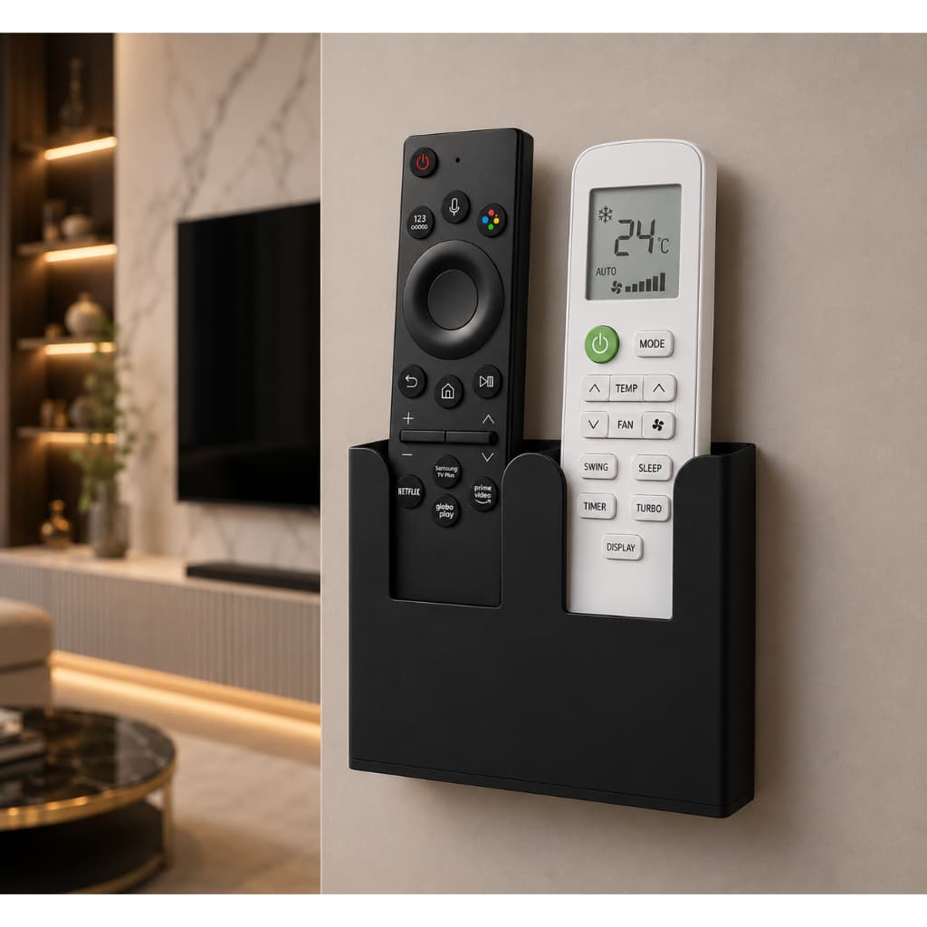 Suporte Porta Controle Remoto de Parede Duplo Universal Organizador TV Ventilador Ar Condicionado Resistente