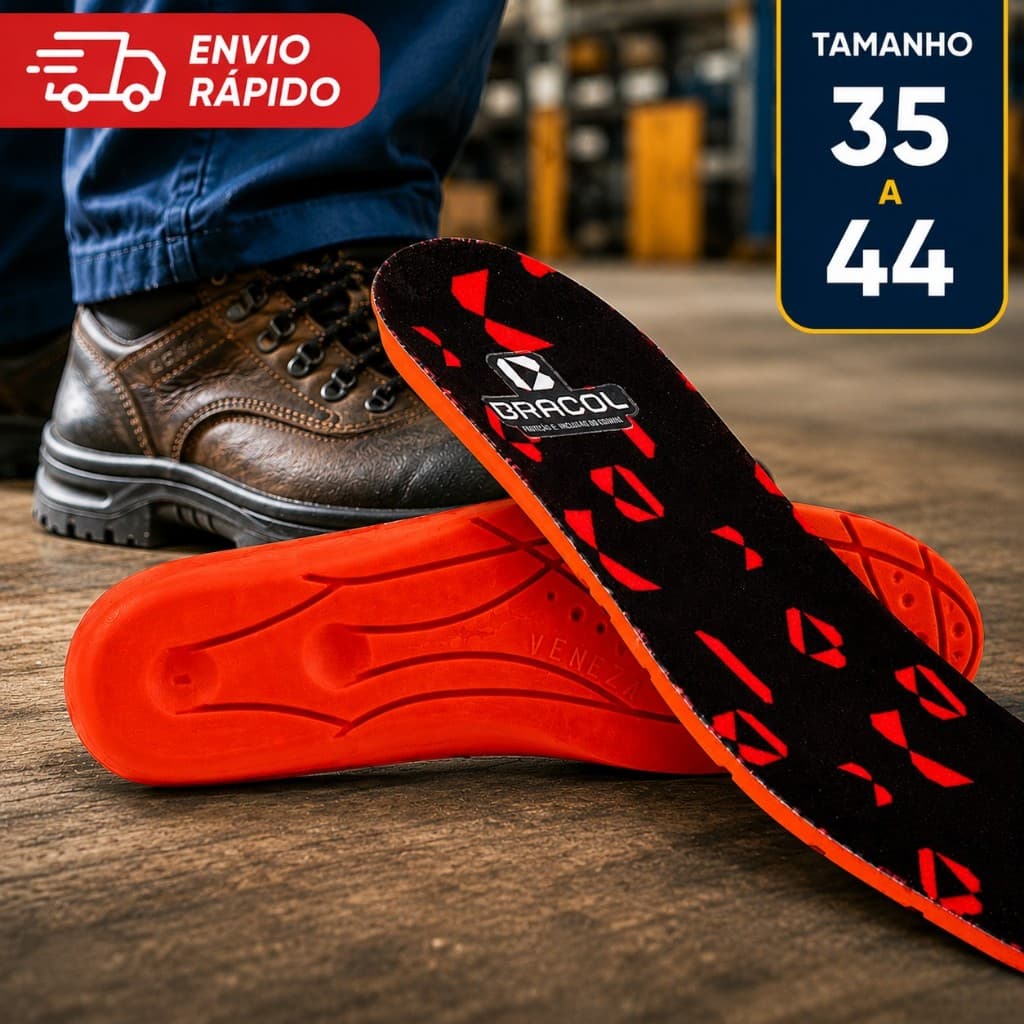 Palmilha PU Bracol Soft Walk Original Botina Bota Sapato Tênis Segurança Anatômica Conforto Macia Impacto Antifadiga