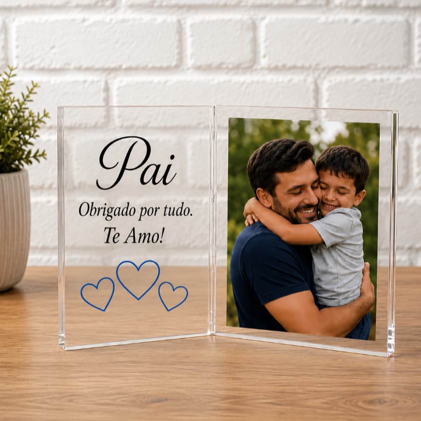 Porta-retrato Acrílico dia dos Pais, Com Foto, Presente para seu Pai 23x17cm Lembrança presente Papai,