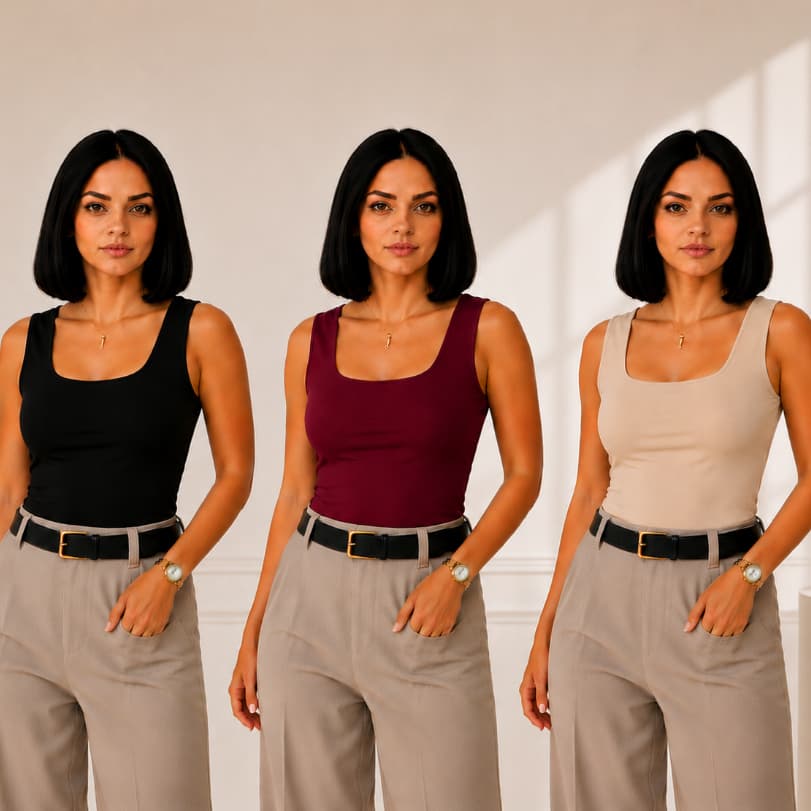 KIT 3 Blusa Regata Decote Gola Quadrada Casual Moda Feminina Gringa Blusinhas Básica Baby Look Alça Larga