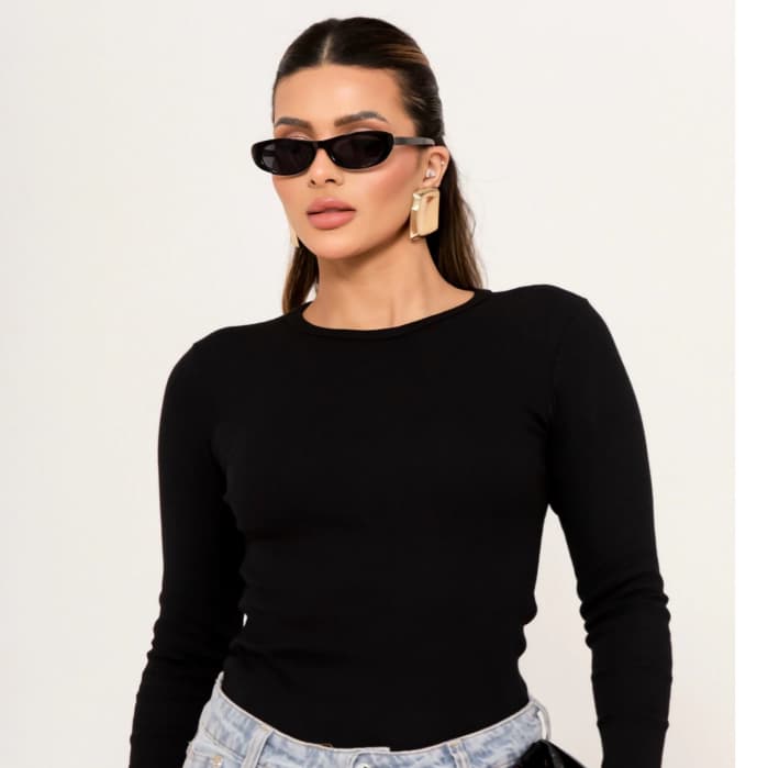 Blusa Feminina Manga Longa Segunda Pele  Basico LISA TÊNDENCIA Confortável Elastano Premium Outono Inverno P ao G2