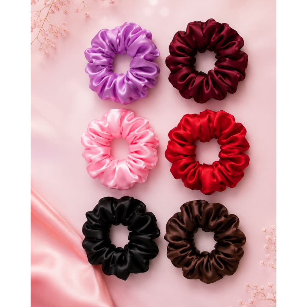 11 / 7 / 5 / 3 ou 1 Xuxinhas de Cetim Fina – Scrunchie / Xuxinha / Elástico de Cabelo Antifrizz