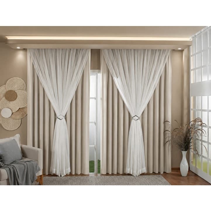 Cortina Trilho Suíço Gaze de Linho Com Forro Blackout Tecido 4,00x2,80 Várias Cores