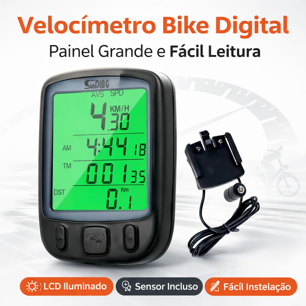 Velocímetro de Bicicleta com Fio à Prova d"Água | Medidor de Velocidade com Luz Noturna e Cronômetro