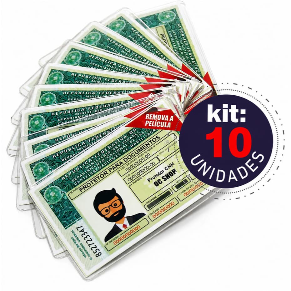 Kit 10 Porta CNH Protetor Carteira Nacional de Habilitação PETG Transparente Resistente