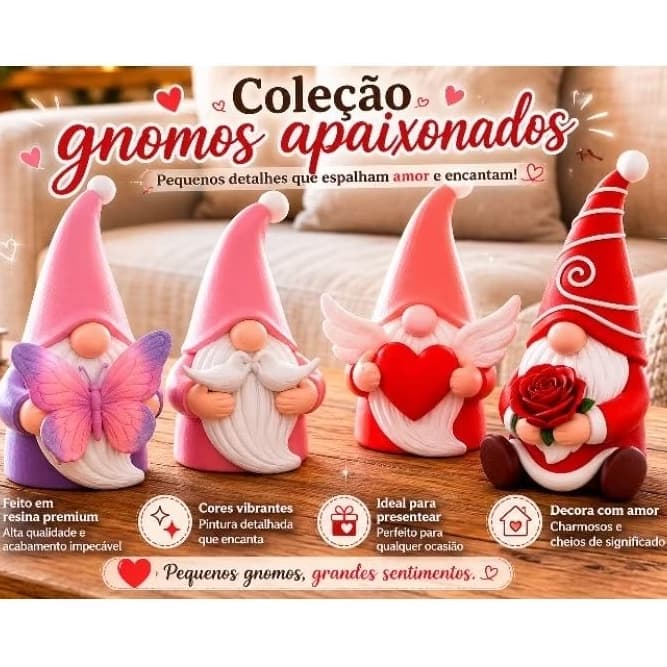 Gnomos Apaixonados Artesanais kit c/4 - Decoração - Amor