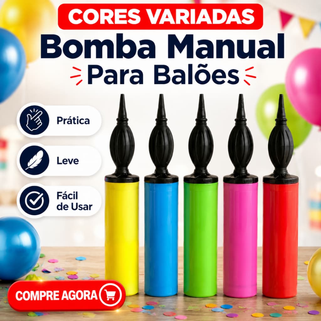Bomba de Encher Bexiga, Inflar Balões De 30 cm Manual [CORES VARIADAS] ENVIO IMEDIATO!!