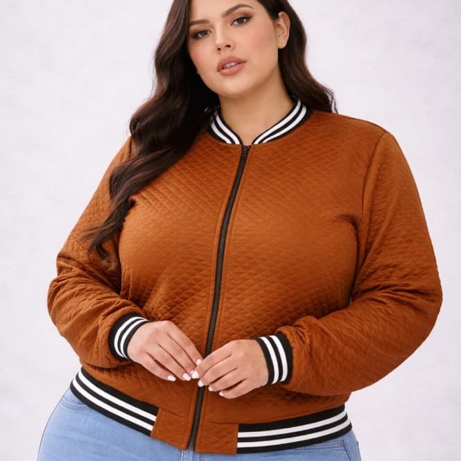 Jaqueta Feminina Bomber Plus Size Blusa Com Ziper Oferta G1 G2 G3