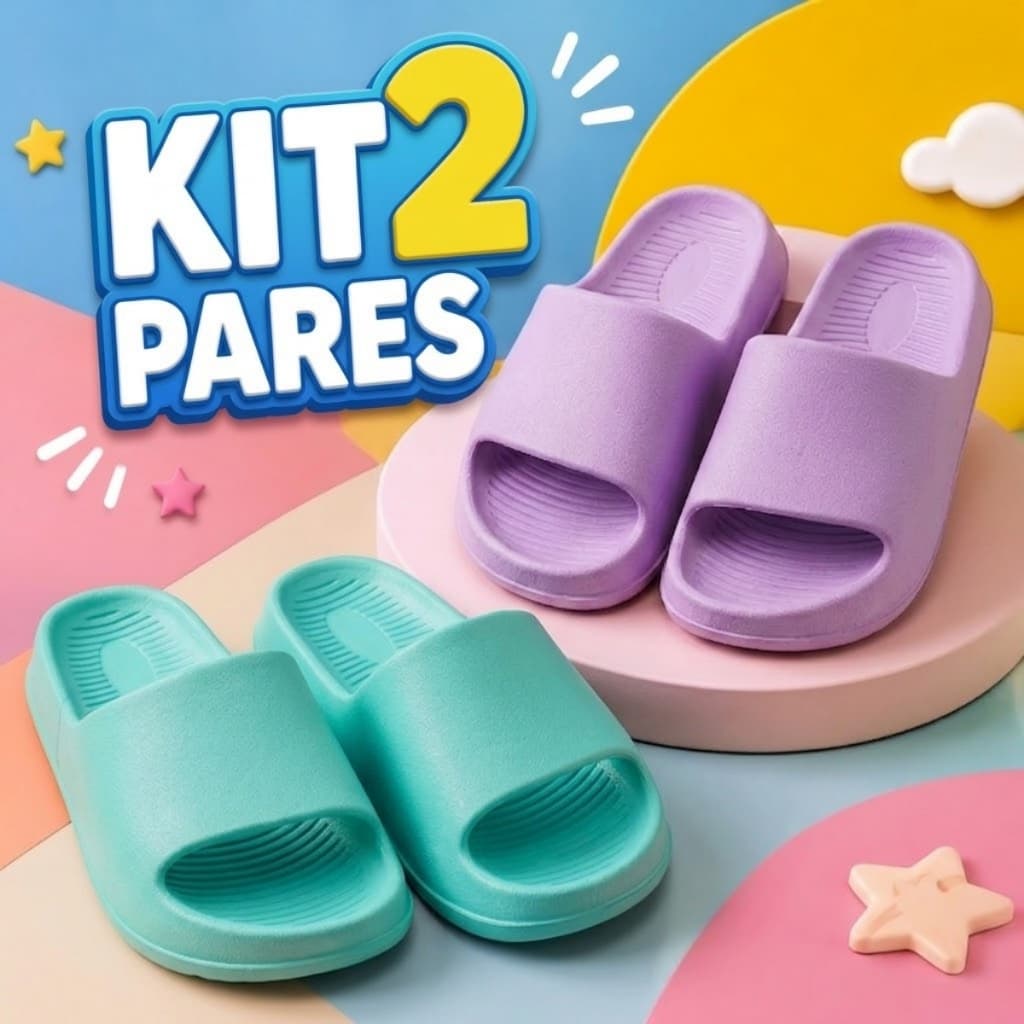 Kit 2 Pares de Chinelo Nuvem Infantil Slide Menina Moça Masculino Feminino Barato