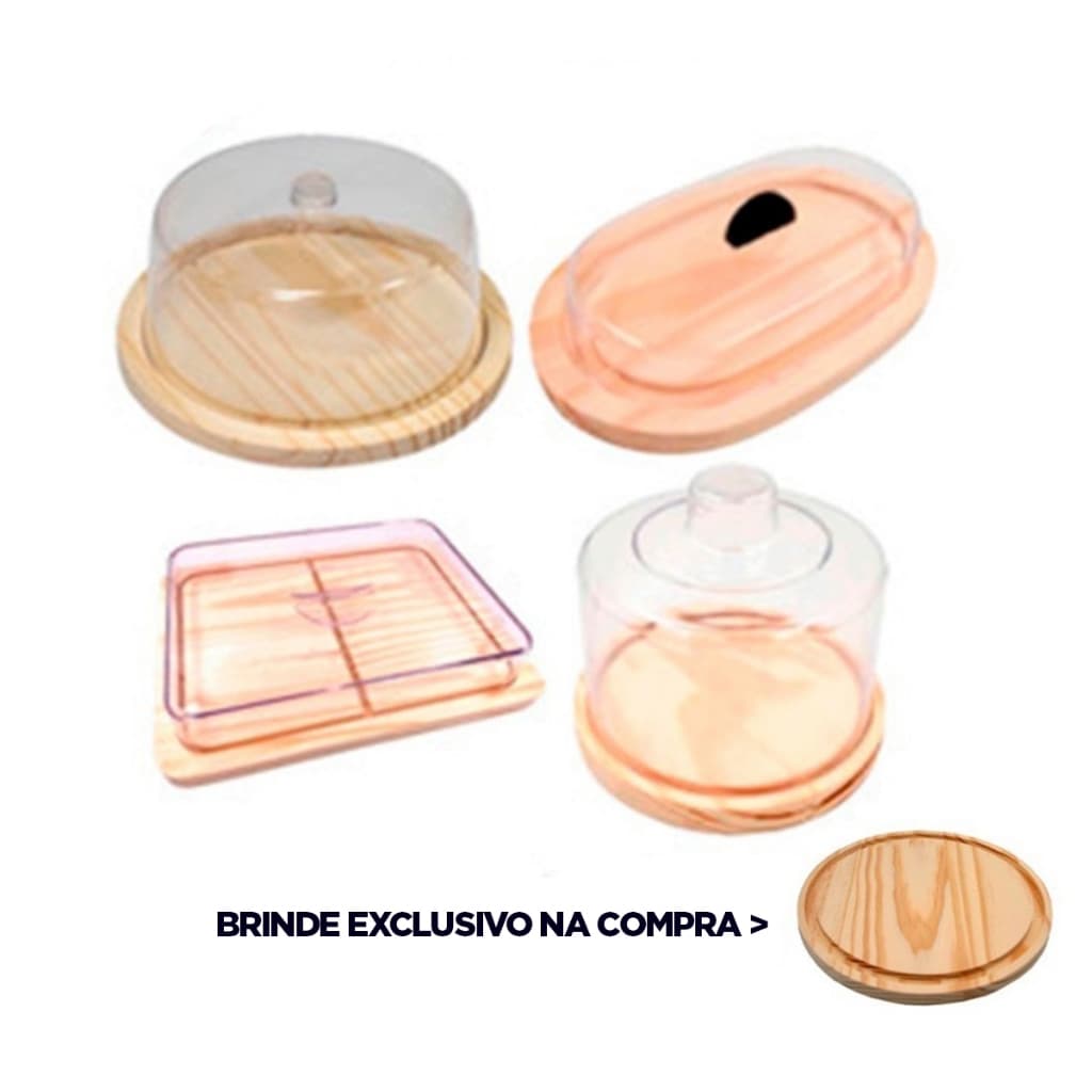 OFERTA 9.9 KIT Café  Manhã,  Boleira, Queijeira, Manteigueira, P. Frios (26X20cm) Madeira NATURAL GRATIS T. REDONDA