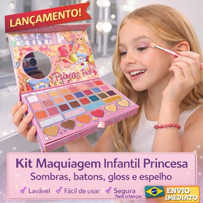 Maleta Maquiagem Infantil Completa princesa  Kit Sombras Batom Gloss Lavável Menina