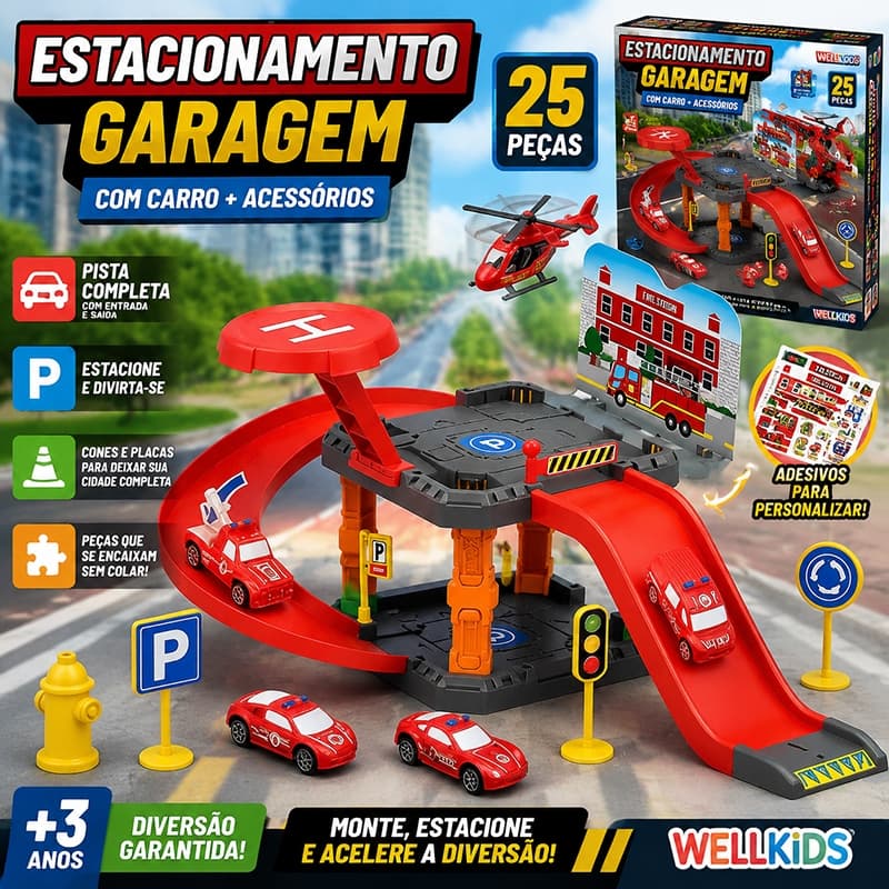 25 Peças Pista Estacionamento Garagem Infantil com Carrinhos Brinquedo Educativo com Acessórios