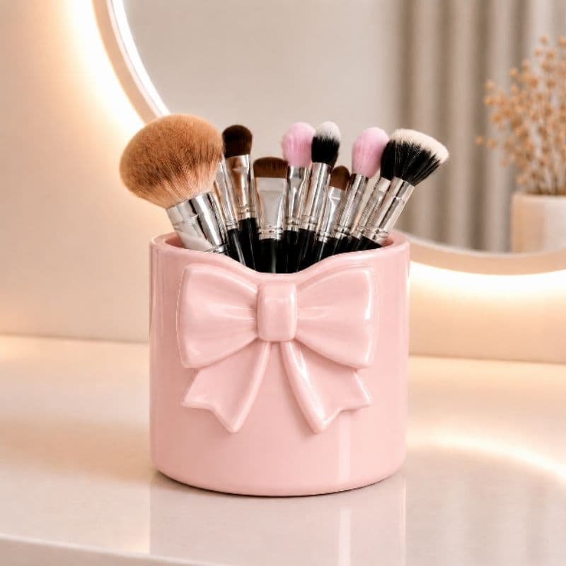 Porta Pincéis Maquiagem com Laço Organizador Cosméticos Premium Nails design