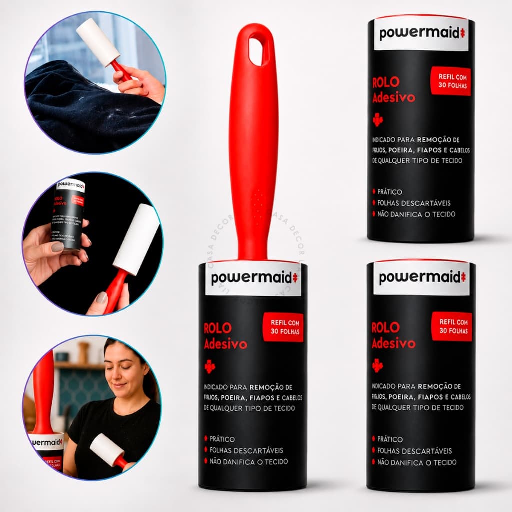 Rolo Tira Pelos Adesivo Com Refil Roupas Fiapos Sofá 60 Folhas Powermaid Prático