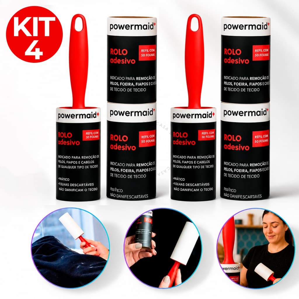 Rolos Tira Pelos Adesivo Com Refil Roupas Fiapos Sofá 120 Folhas Powermaid Prático