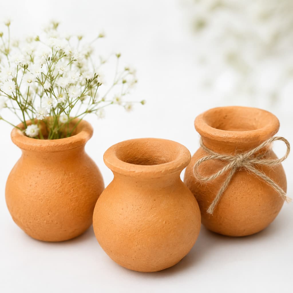 Kit 25 Vasos Lindos de Barro 5x5 Estilo Botijinha Para Enfeite de Mesa Casamento Campanhas de Igreja