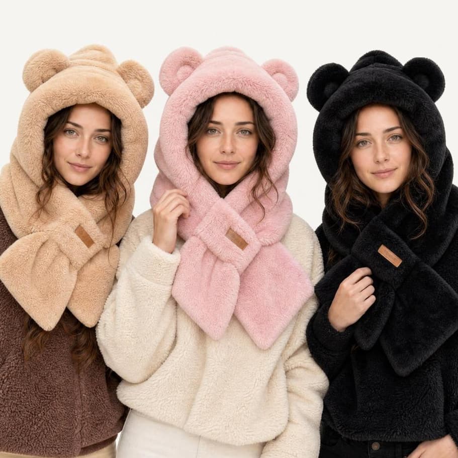 Touca Chapéu de Frio Feminino Gorro com Cachecol Trançado Orelhinhas Forrada Peluciada Quentinha Macia