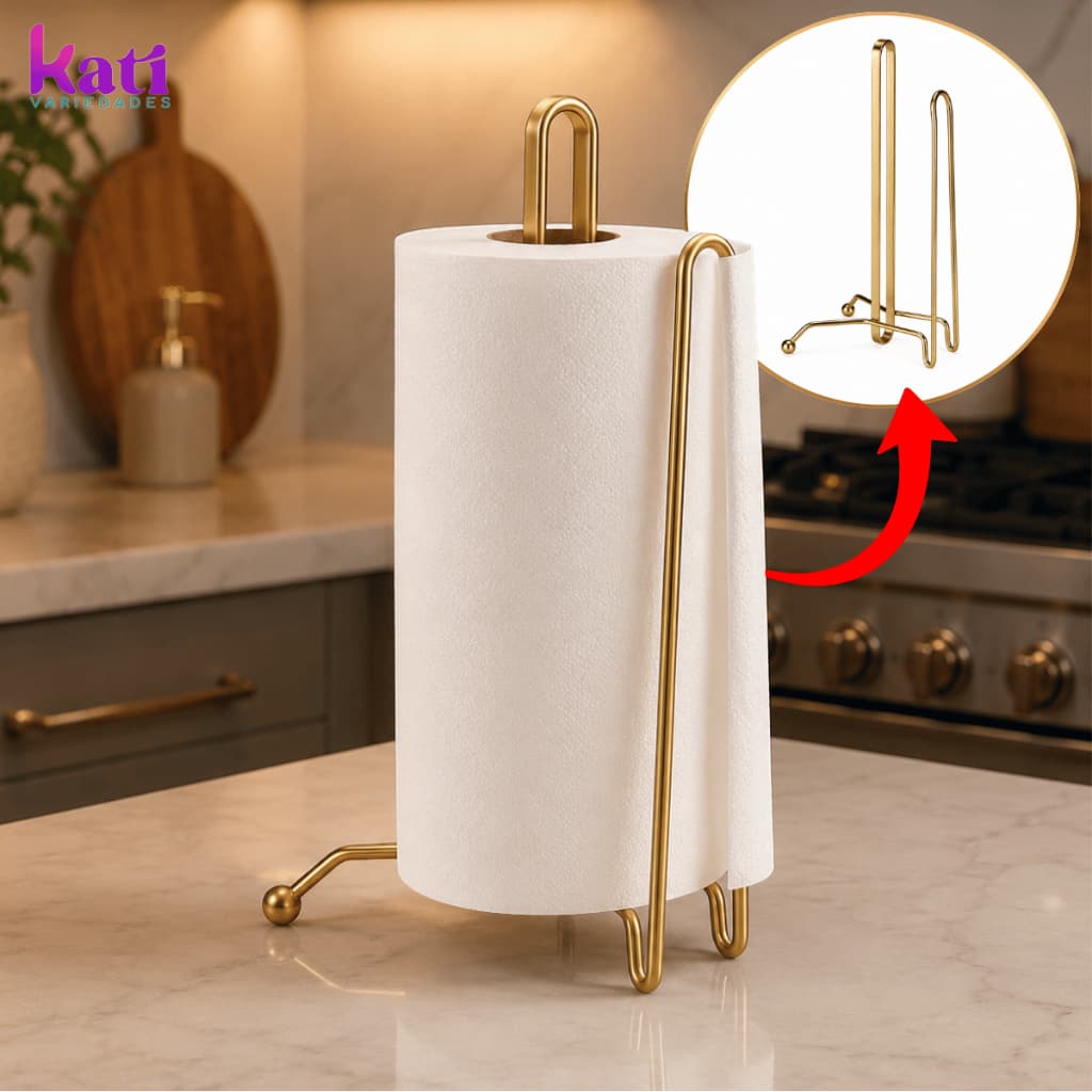 Suporte Porta Rolo Papel Toalha Dourado Para Mesa Cozinha Premium Organizador Firme em Metal de Luxo