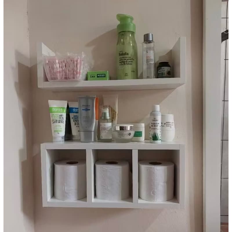 Kit Prateleira e Nicho MDF branco decoração banheiro
