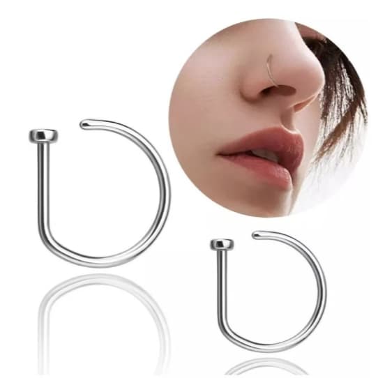 OI LOJA - Kit 2 ate 12 Unidades Piercing Nariz Argola D-Ring Prateado Nostril, Septril, Rook, Conch