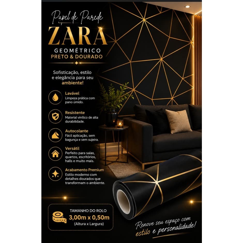 Papel de Parede Zara Black Adesivo Autocolante Casa Decoração 3mx50cm