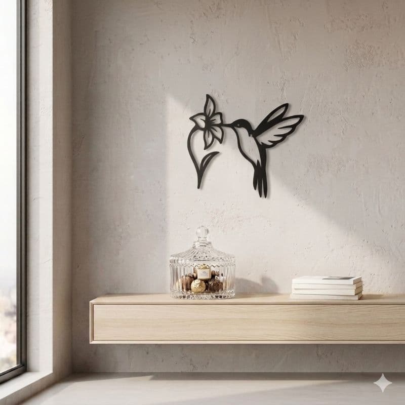 Enfeite placa de parede decorativa Beija-Flor estilo Premium criando Ambiente moderno com fita 3M luxo chique 25x20cm